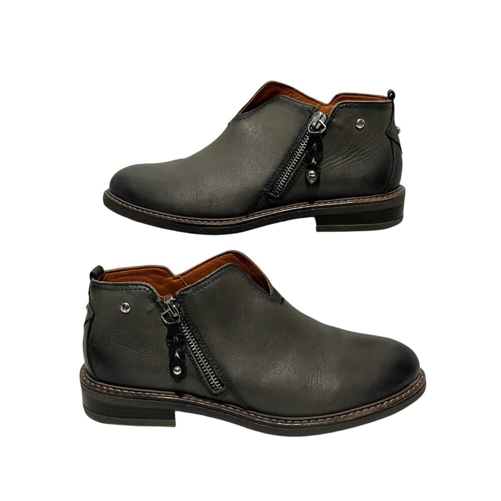 Pikolinos Aldaya Ankle Boots Booties V Cut Zip Lead Leather EU 38 US 7.5-8 - EUC
